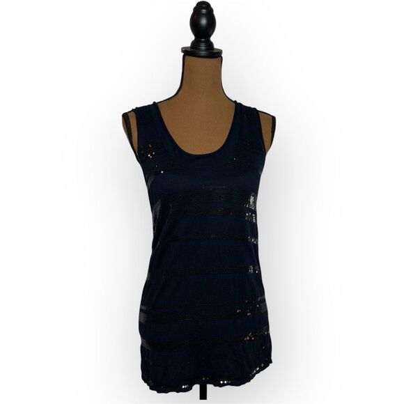 Banana Republic, Navy Blue Front Sequin Striped Long Tank, Women’s Small - Picture 3 of 13